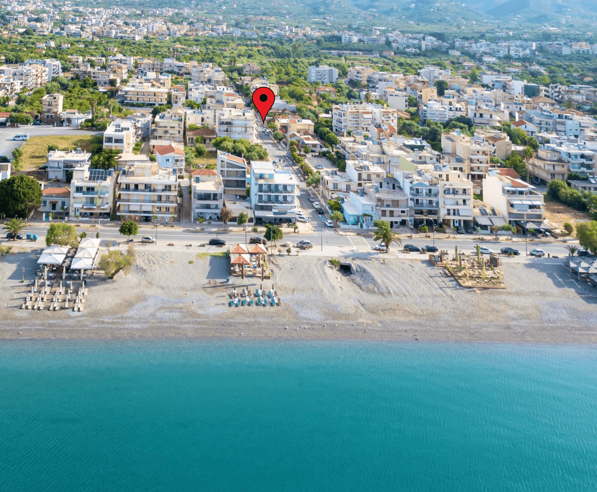 Aerial view — Kalamata beach 100m away