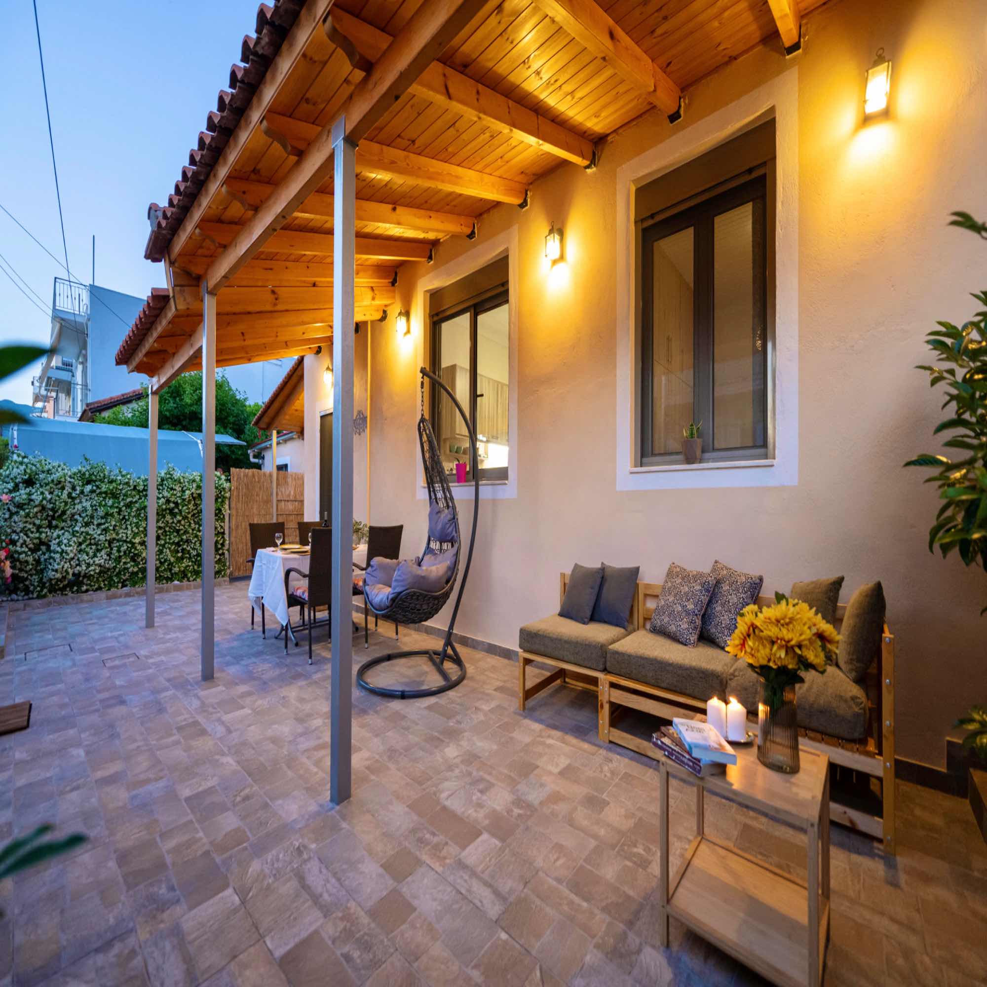 Evening view of Katerina's House patio